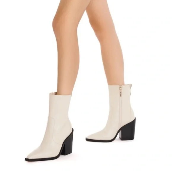 Larroude Cream Heeled Boots - Picture 1 of 6